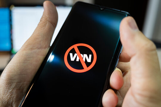 circumvention of sanctions is concept. Ban on the use of VPN on a smartphone.