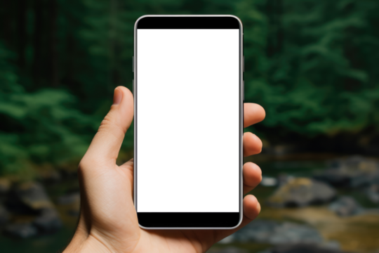 Smartphone Screen Mockup With Hands Holding It Transparent Backed, Png - Powered by Adobe