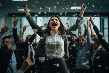 Woman Celebrating Her Promotion With Colleagues At The Office