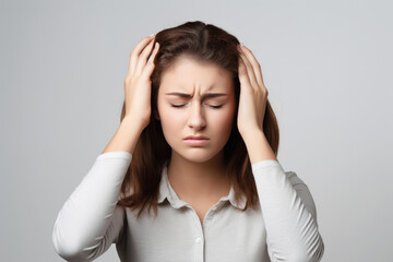 Woman Holding Her Head With Both Hands. Headache