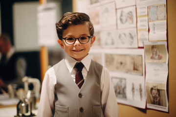 Young Boy Proudly Presenting His Science Project To Classmates