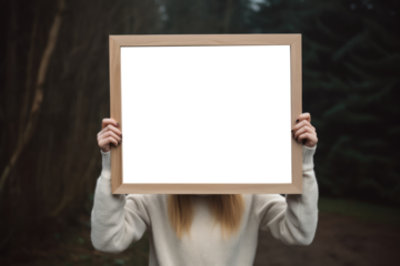 Young Girl Holding Empty Picture Frame Mockup Transparent Backed, Png