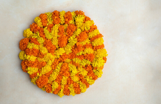 Onam greeting photo, Beautiful Onam pookalam with copy space for text, Diwali concept background