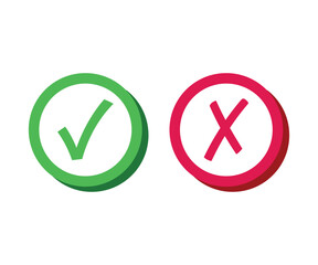 Tick and cross signs. Green check mark OK and red NO icon on white