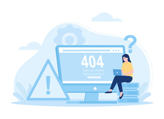 A woman are looking for data storage errors, 404 error concept flat illustration