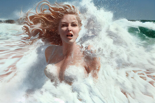 Goddess Aphrodite emerges from the sea foam. AI Generated