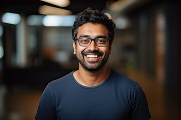 Obraz premium Indian male software engineer smiling at the camera, Computer science major