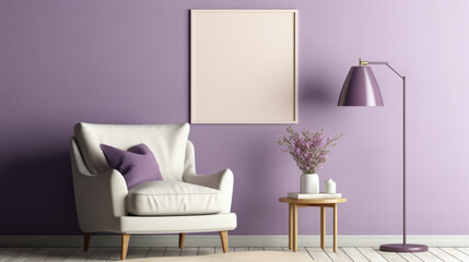 A white chair sitting next to a purple wall. Painting mockup.