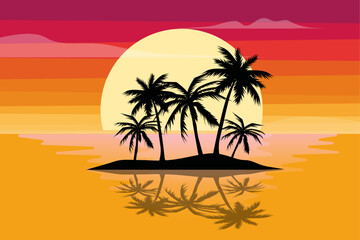 Fototapeta na wymiar flat sunset summer beach landscape background