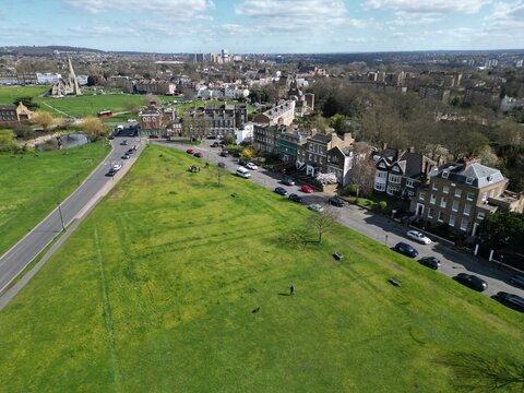 Large houses overlooking green ,Blackheath London UK drone aerial view