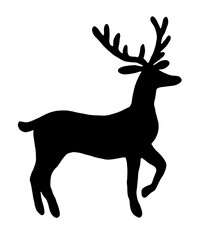 Black Illustration of Christmas deer silhouette isolated on white background