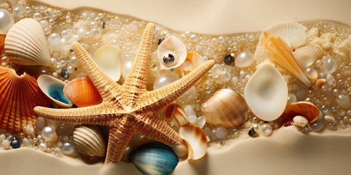 A close up of shells and a starfish.