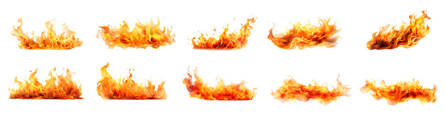 Realistic fire flame effect ‍set transparent background. Fire flame png bundle