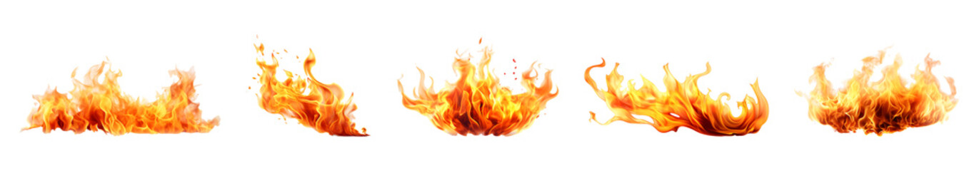 Realistic fire flame effect ‍set transparent background. Fire flame png bundle