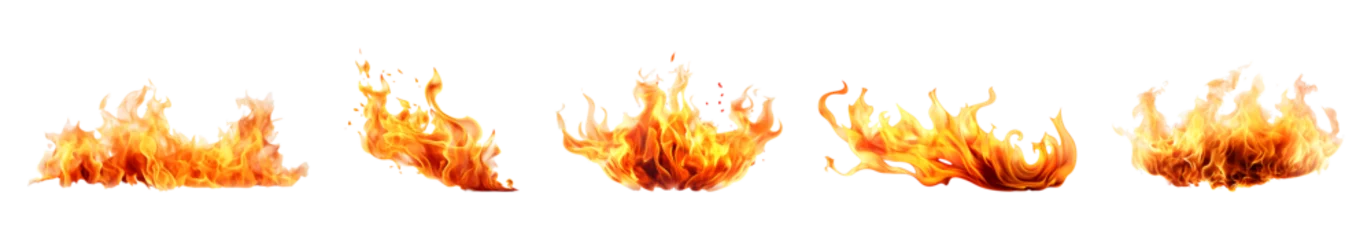 Foto auf Acrylglas Feuer Realistic fire flame effect ‍set transparent background. Fire flame png bundle