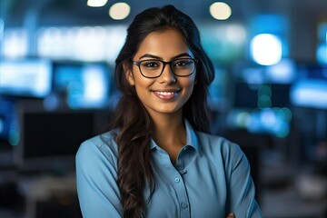 Indian Female Cybersecurity data protection expert, AI powered cybersecurity headquarters
