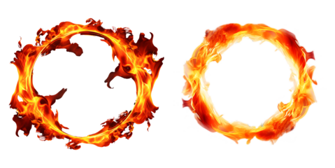 Realistic two-round fire flame transparent background. Round fire flame png