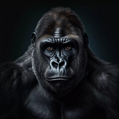 portrait of a gorilla on a black background. ai generated