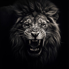portrait of a lion on a black background. ai generated 