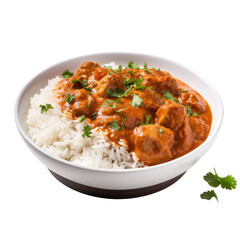 Indian chicken curry with rice isolated on transparent backround