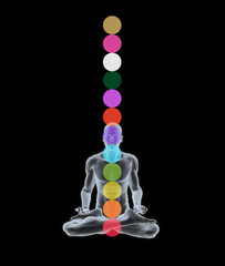 Yoga Silhouette in Lotus Pose with 12 Chakras - 631244595