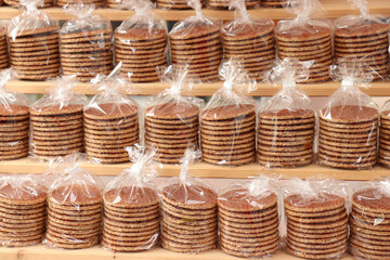 Traditional Dutch stroopwafels or caramel Dutch waffles - 631246185