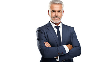 Businessman in suit isolated against white background. Created with Generative AI technology