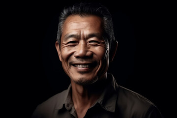 Obraz premium Asian mature adult man smiling on a black background