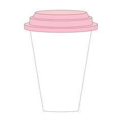 Paper cup, pink lid, for hot drinks, coffee, tea, cocoa. With black lining