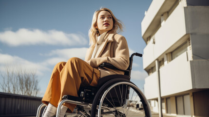Portrait of a woman in a wheelchair.