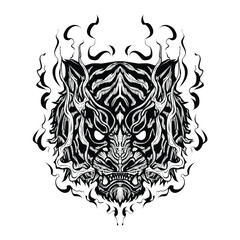 head of a tiger tattoo design.Hand drawn.