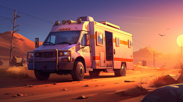 Service car is parked in the evening digital painting by AI
