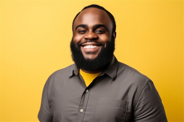 Obraz premium black mid adult man smiling on a yellow background