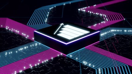 Business growth financial chart on chip Sci-Fi concept. Animated circuit board. - Powered by Adobe