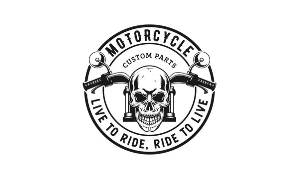 Vintage motorcycle label with skull and wings stock illustration logo