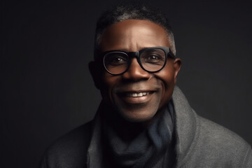Fototapeta premium black mature adult man smiling on a grey background