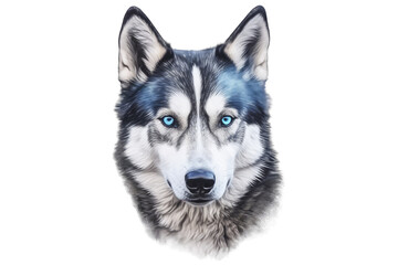 Fototapeta premium Portrait of Wild wolf focus on face that looking to camera, animal life concept, isolated on clear png background. Generative AI.