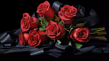 red roses on black background. ai generated 