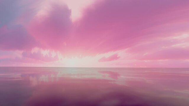 Pink sunset in the middlem of the ocean seamless looping animation