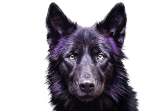 Portrait of Wild wolf focus on face that looking to camera, animal life concept, isolated on clear png background. Generative AI.