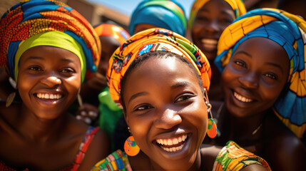 African girl in national dress dancing in the street.