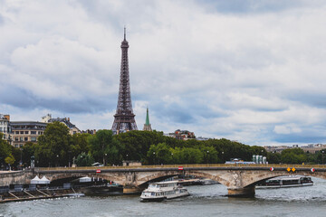 Paris, France: view of Seine River. Eiffel Tower in the background