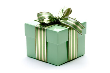 Obraz premium Green Gift Box On White Background. Generative AI
