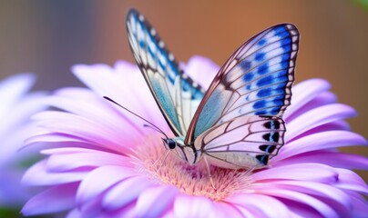 Macro Photo of Blue Clipper Butterfly in single fpink lower