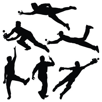 Male Cricket Player Bowling Silhouettes Vector Illustration Pack