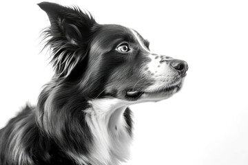 Portrait Of Dog Border Collie In Profile On White Background. Generative AI - obrazy, fototapety, plakaty