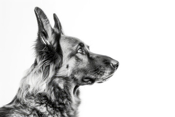 Portrait Of Dog German Shepherd In Profile On White Background. Generative AI