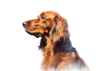 Portrait Of Dog Irish Setter In Profile On White Background. Empty Space. Generative AI