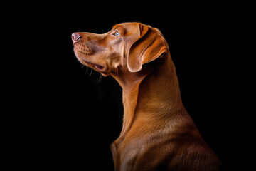 Portrait Of Dog Vizsla In Profile On Black Matte Background. Generative AI