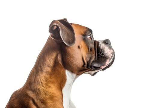 Portrait Of Dog Boxer In Profile On White Background. Empty Space. Generative AI